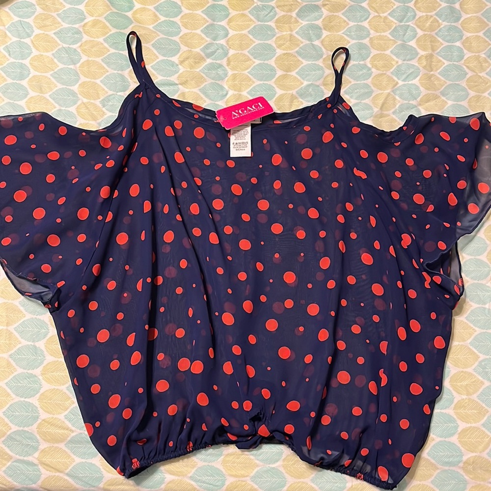 A’GACI Navy Blue Blouse with Red Polka Dots